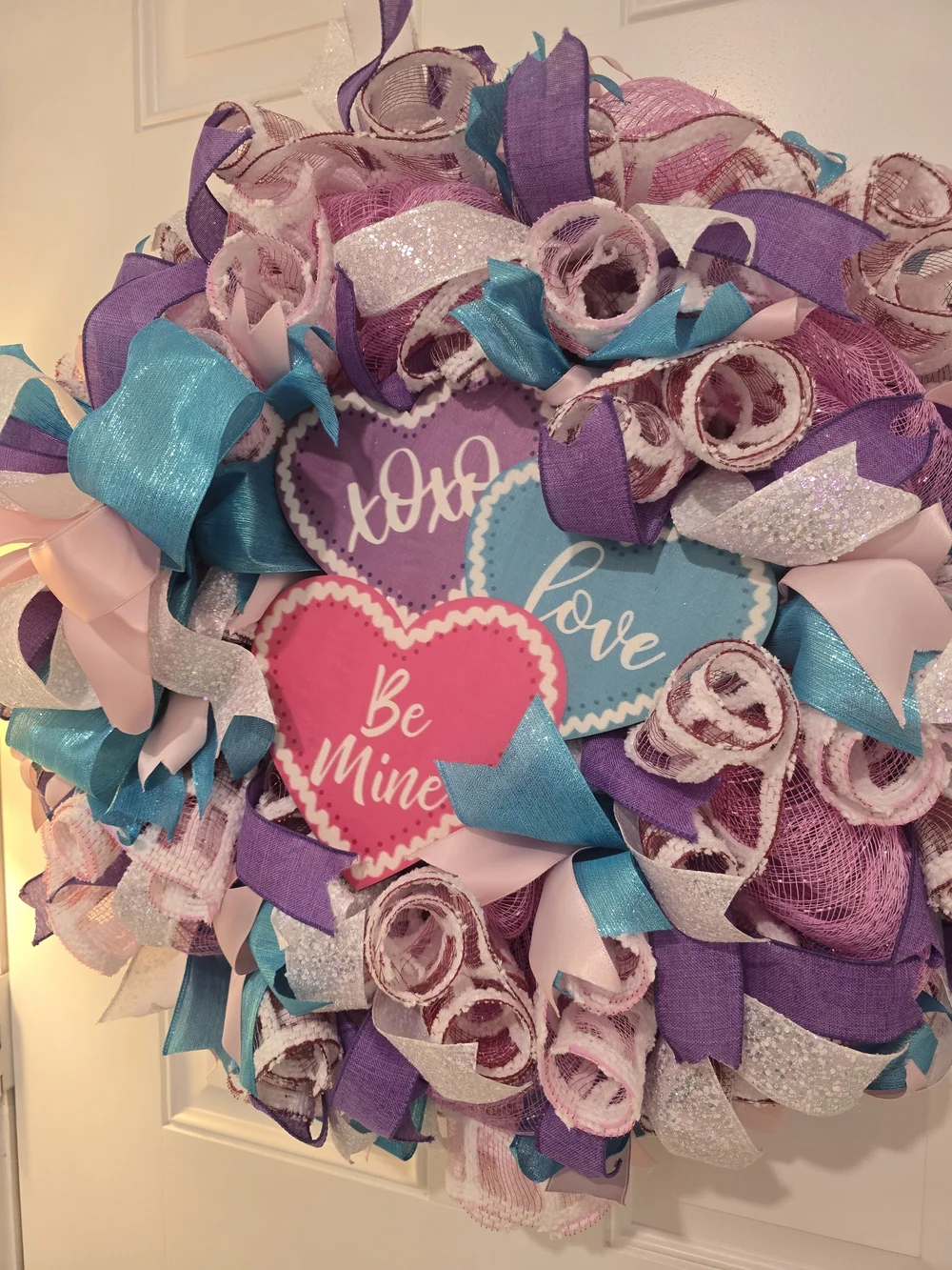 Valentine Ribbon Heart Wreath - Pink, Purple, Teal